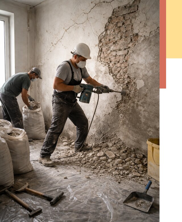 Демонтаж штукатурки со стен в Воткинске от 7459 руб/м² — быстро и недорого | ОТДЕЛОЧНИК-Втк