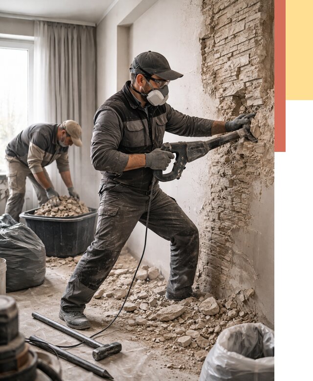 Демонтаж декоративного камня в Воткинске от 1502 руб/м² — быстро и недорого | ОТДЕЛОЧНИК-Втк