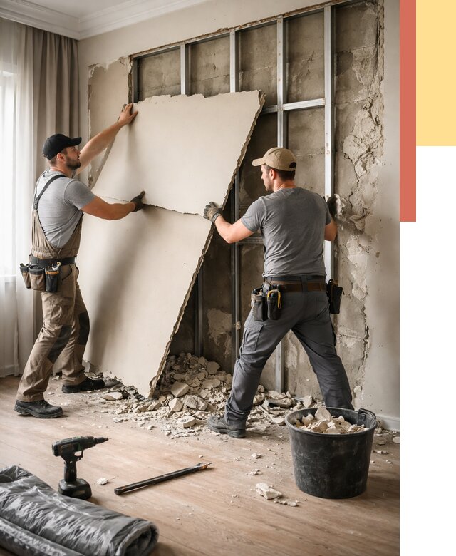 Демонтаж гипсокартона со стен в Воткинске от 363 руб. — услуги демонтажа | ОТДЕЛОЧНИК-Втк