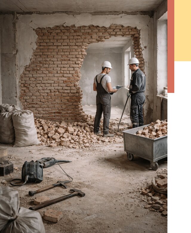 Демонтаж кирпичных стен в Воткинске от 4351 руб. — быстро, недорого, под ключ | ОТДЕЛОЧНИК-Втк