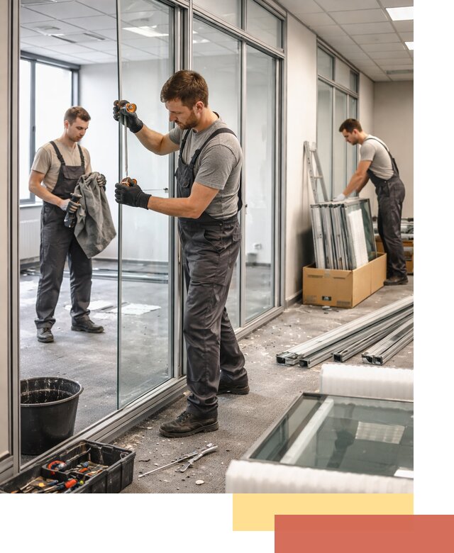 Демонтаж стеклянных перегородок в Воткинске быстро и безопасно