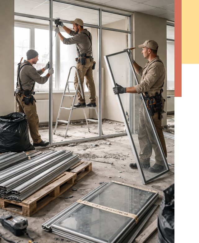 Демонтаж алюминиевых перегородок в Воткинске от 4351 руб. — быстро и недорого | ОТДЕЛОЧНИК-Втк