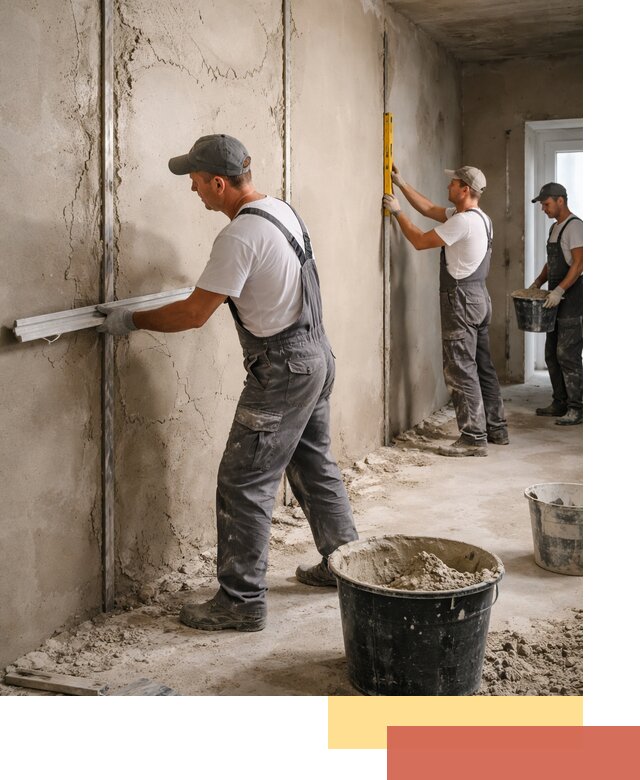 Штукатурка стен по маякам в Воткинске — точная и ровная поверхность