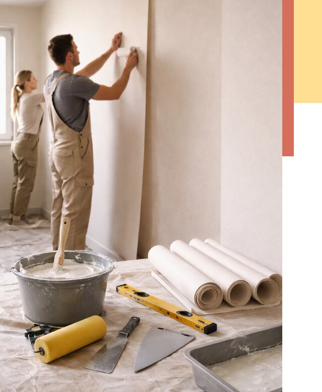 Поклейка бумажных обоев в Воткинске от 5698 руб./м2 — быстро и недорого | ОТДЕЛОЧНИК-Втк