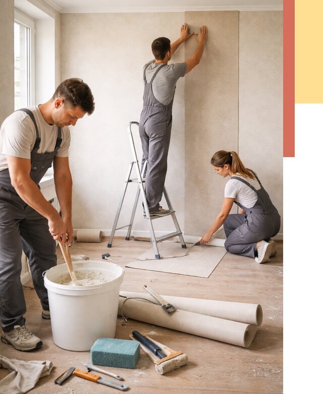 Оклейка стен обоями в Воткинске от 3626 руб/м2 — быстро и недорого | ОТДЕЛОЧНИК-Втк