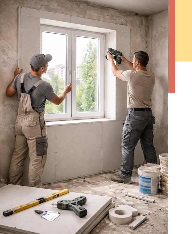 Монтаж откосов из гипсокартона в Воткинске от 4662 руб. под ключ | ОТДЕЛОЧНИК-Втк