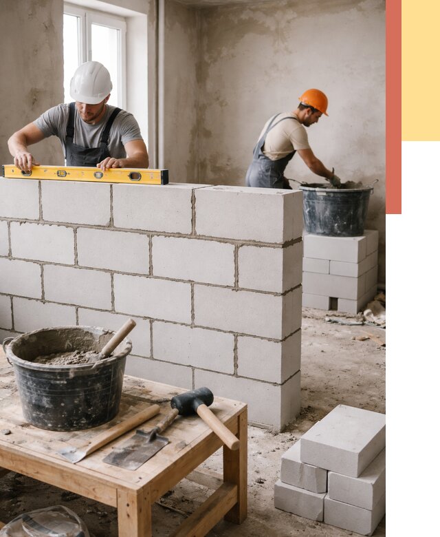 Кладка перегородок из газобетона в Воткинске от 3315 руб. под ключ | ОТДЕЛОЧНИК-Втк