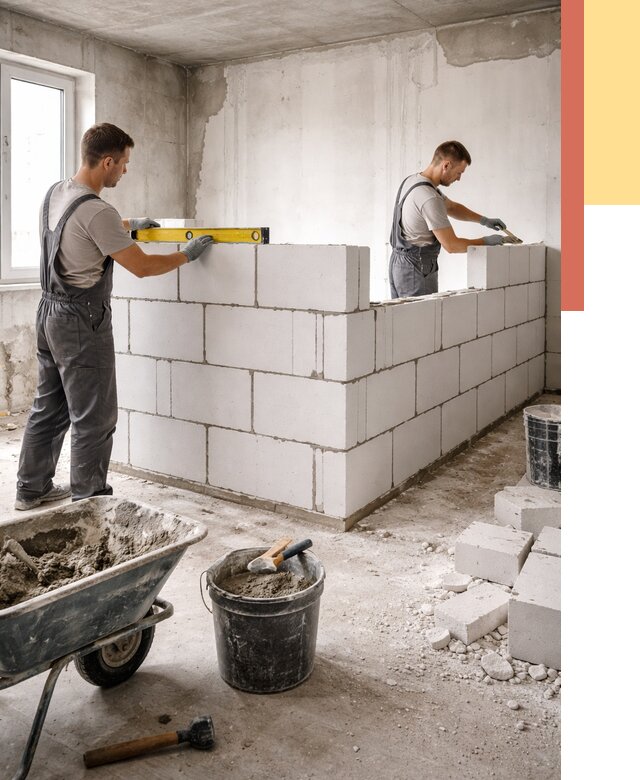 Кладка перегородок из ПГП в Воткинске от 2590 руб./м2 — монтаж и возведение под ключ | ОТДЕЛОЧНИК-Втк