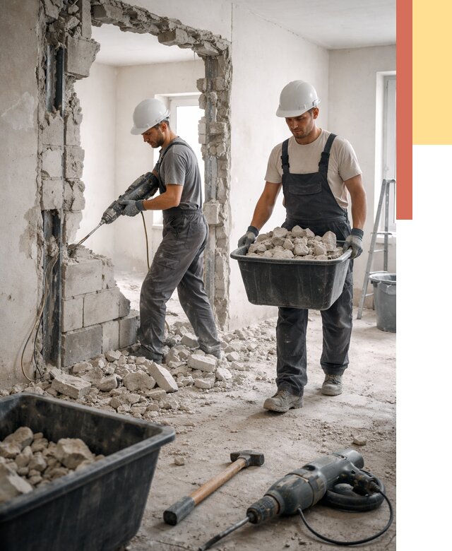 Демонтаж блоковых перегородок в Воткинске от 3885 руб. — быстро и недорого | ОТДЕЛОЧНИК-Втк