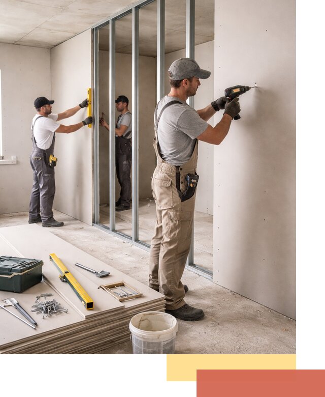 Однослойная перегородка из гипсокартона в Воткинске под ключ, монтаж и отделка