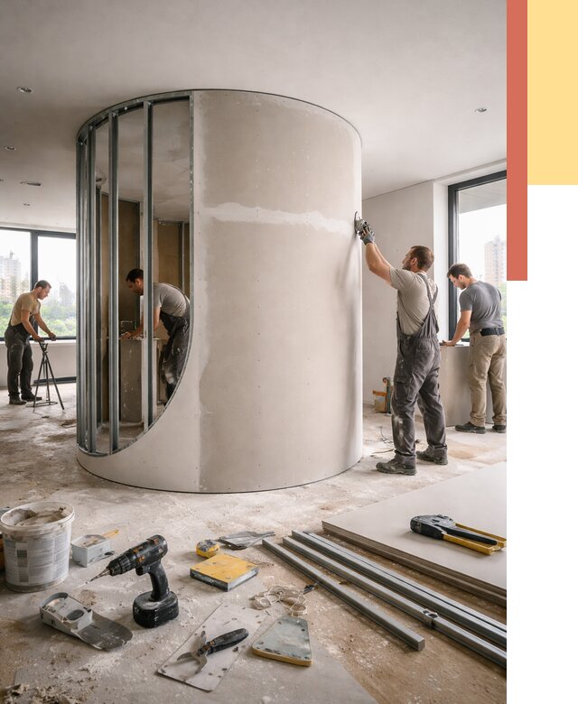 Радиусная перегородка из гипсокартона в Воткинске от 3004 руб. под ключ | ОТДЕЛОЧНИК-Втк