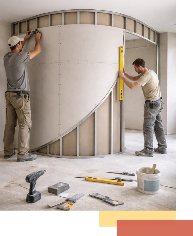 Радиусная перегородка из гипсокартона в Воткинске под ключ