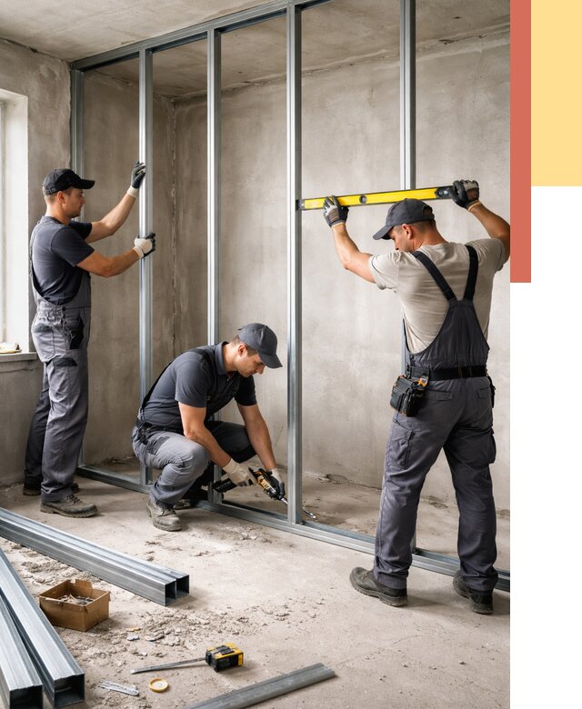 Монтаж каркаса перегородки из профиля в Воткинске от 777 руб. | ОТДЕЛОЧНИК-Втк