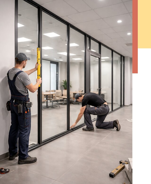 Каркасные стеклянные перегородки в Воткинске под ключ от 9531 руб. | ОТДЕЛОЧНИК-Втк