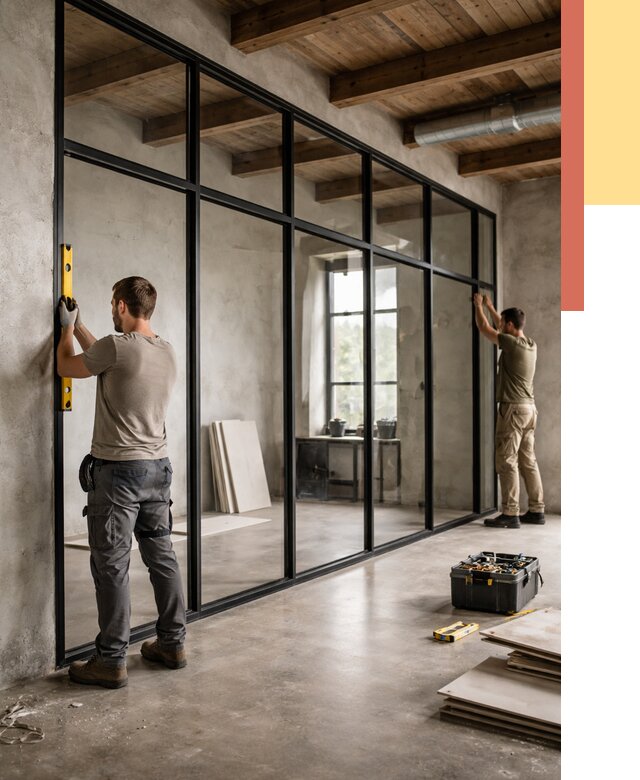 Стеклянные перегородки лофт в Воткинске от 10878 руб. под ключ | ОТДЕЛОЧНИК-Втк