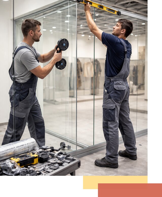 Стеклянные перегородки для магазинов в Воткинске — монтаж и установка