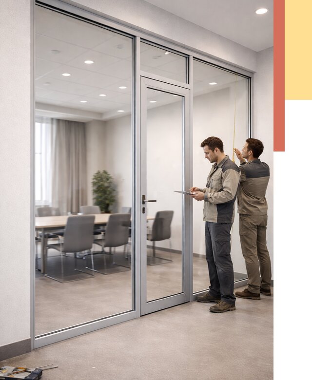 Установка и монтаж алюминиевых перегородок со стеклом в Воткинске от 8495 руб. | ОТДЕЛОЧНИК-Втк