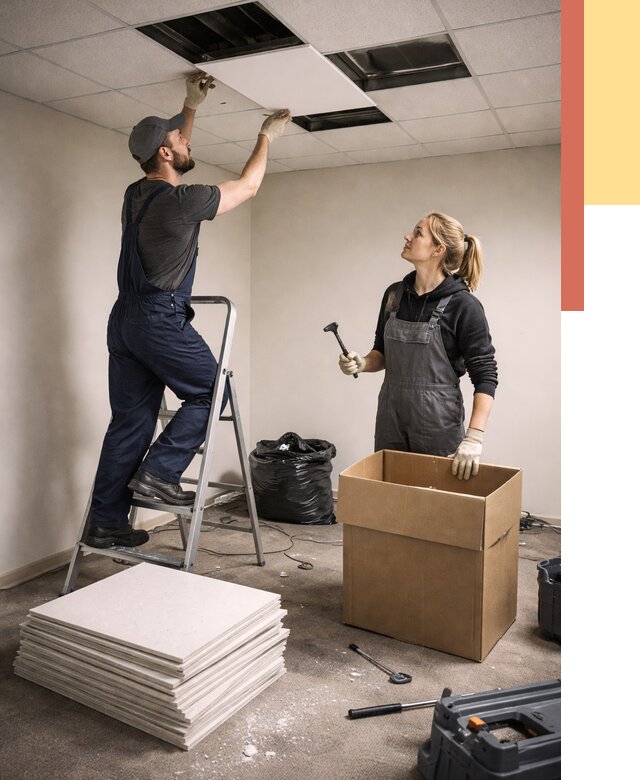 Демонтаж потолочной плитки в Воткинске от 4662 руб. быстро и недорого | ОТДЕЛОЧНИК-Втк