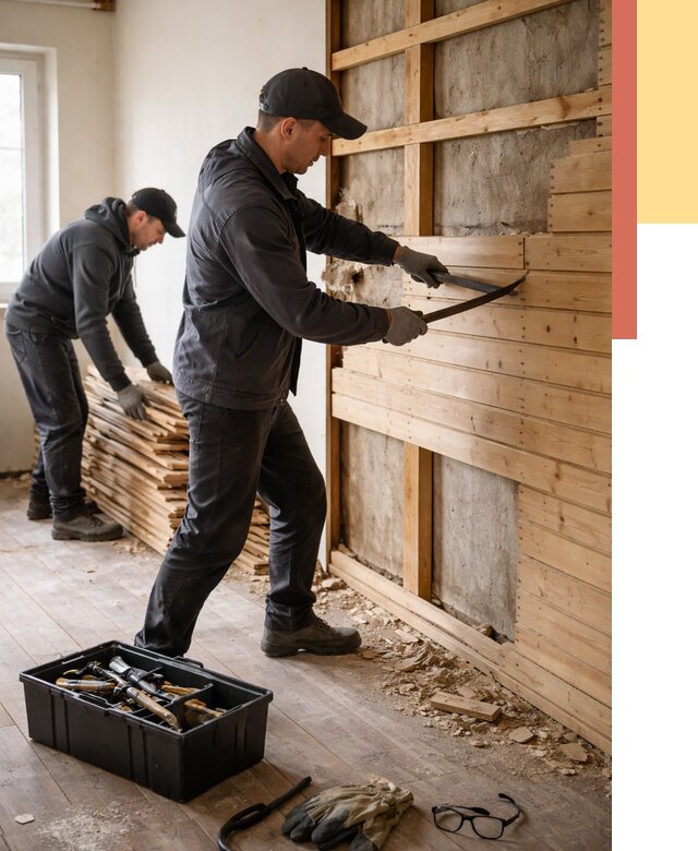 Демонтаж вагонки в Воткинске от 3937 руб/м2 — быстро и недорого | ОТДЕЛОЧНИК-Втк