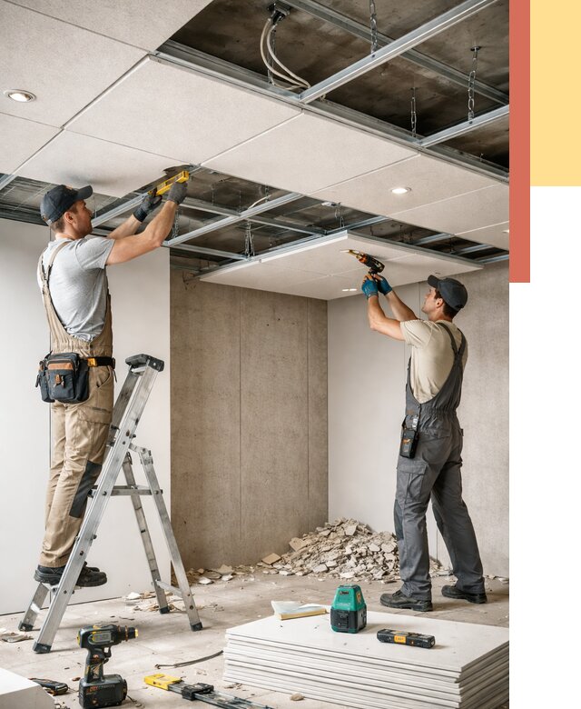 Монтаж акустического потолка в Воткинске от 6734 руб/м2 — быстро и недорого | ОТДЕЛОЧНИК-Втк