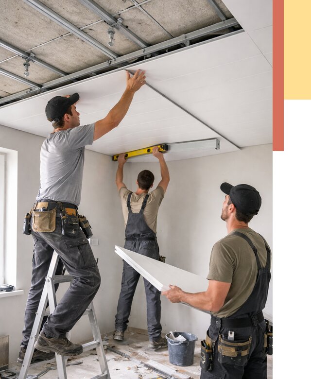 Монтаж потолка из ПВХ панелей в Воткинске от 3626 руб./м2 — быстро и недорого | ОТДЕЛОЧНИК-Втк