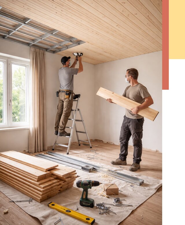 Монтаж потолка из вагонки в Воткинске от 6734 руб. | Быстро и недорого — ОТДЕЛОЧНИК-Втк