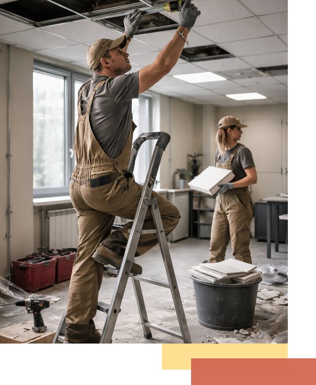 Ремонт потолка Армстронг и замена плит в Воткинске