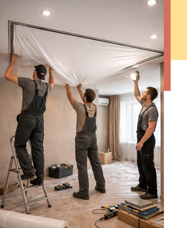 Монтаж ПВХ натяжного потолка в Воткинске от 3626 руб. под ключ | ОТДЕЛОЧНИК-Втк