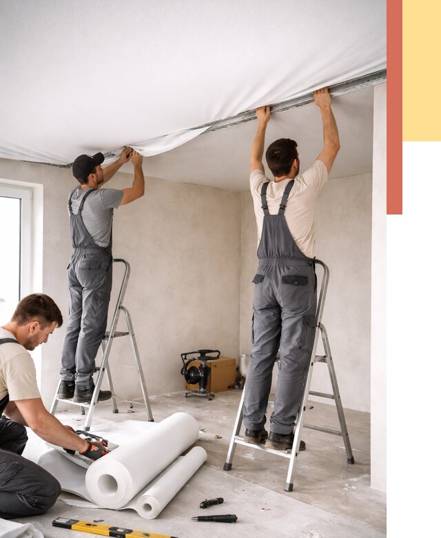 Монтаж тканевого натяжного потолка в Воткинске от 3626 руб. под ключ | ОТДЕЛОЧНИК-Втк