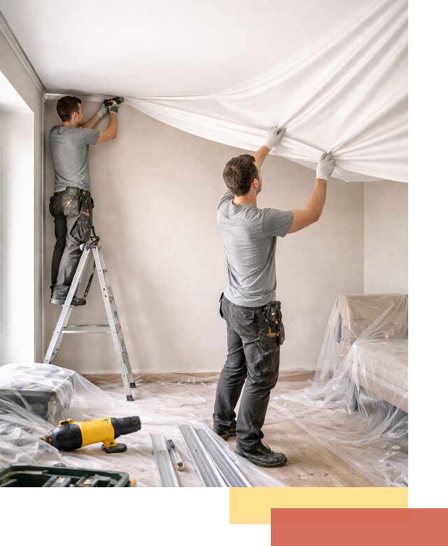 Монтаж тканевого натяжного потолка в Воткинске недорого и быстро