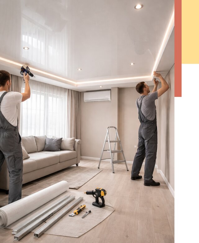 Монтаж глянцевого натяжного потолка в Воткинске от 777 руб. под ключ | ОТДЕЛОЧНИК-Втк