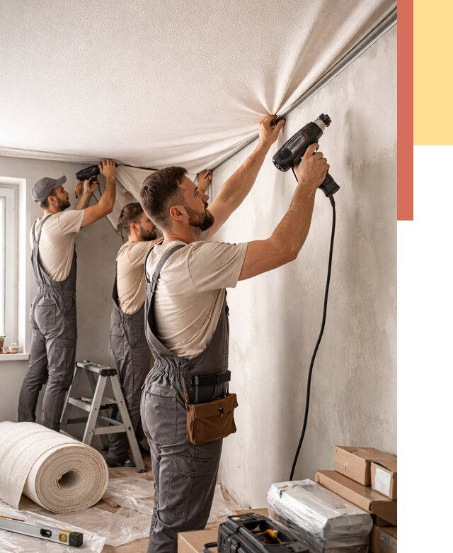 Монтаж фактурного натяжного потолка в Воткинске от 777 руб. — ОТДЕЛОЧНИК-Втк