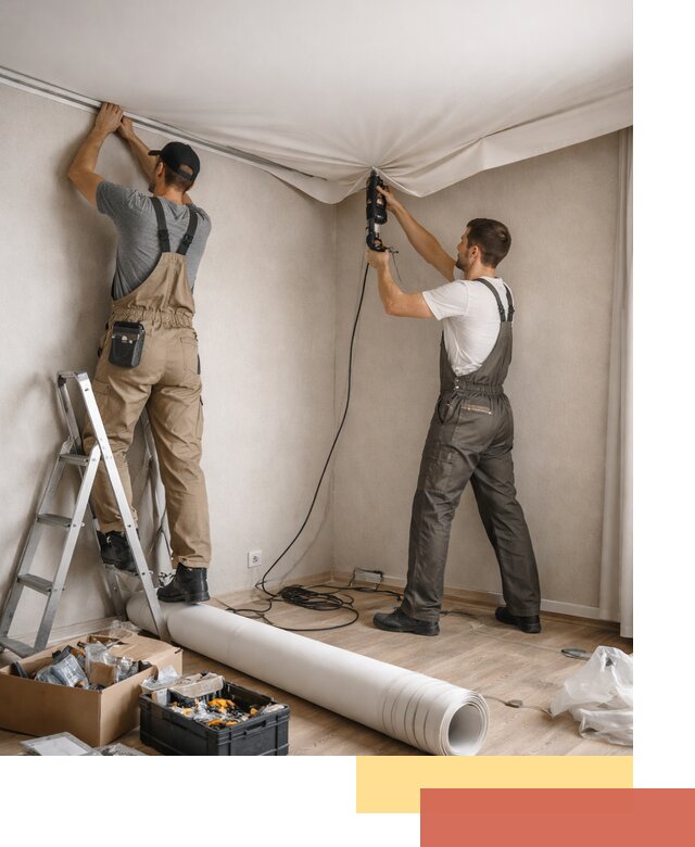 Монтаж цветного натяжного потолка в Воткинске за один день