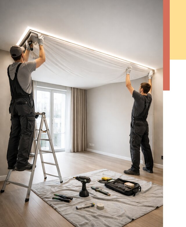 Монтаж парящего натяжного потолка в Воткинске от 4662 руб. быстро и недорого | ОТДЕЛОЧНИК-Втк