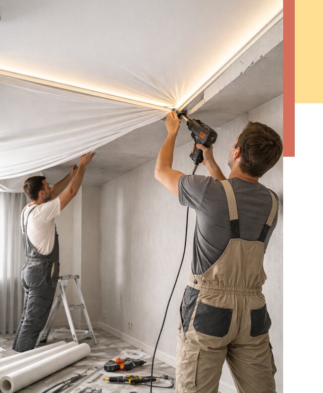 Монтаж натяжного потолка с подсветкой в Воткинске от 984 руб. | ОТДЕЛОЧНИК-Втк