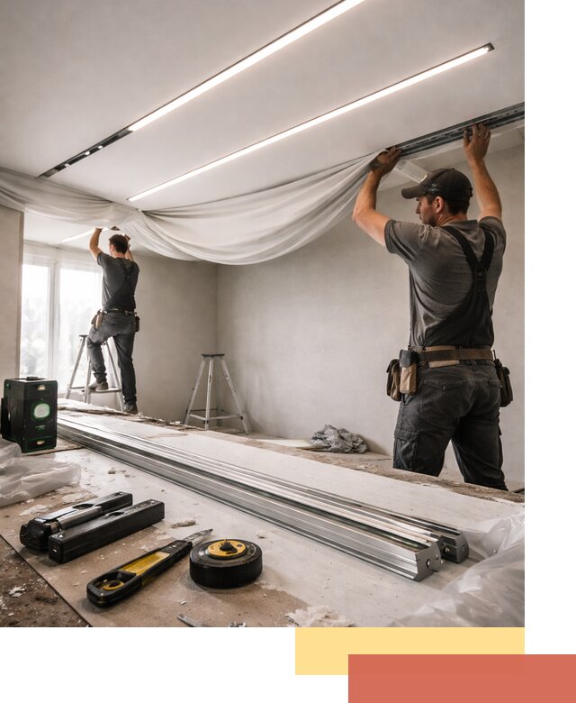 Монтаж натяжных потолков со световыми линиями в Воткинске