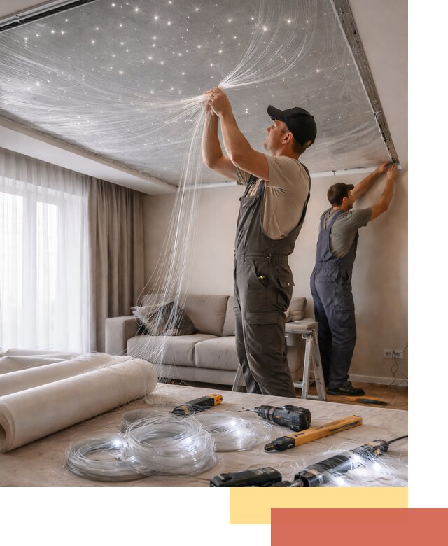 Монтаж натяжного потолка «Звездное небо» в Воткинске