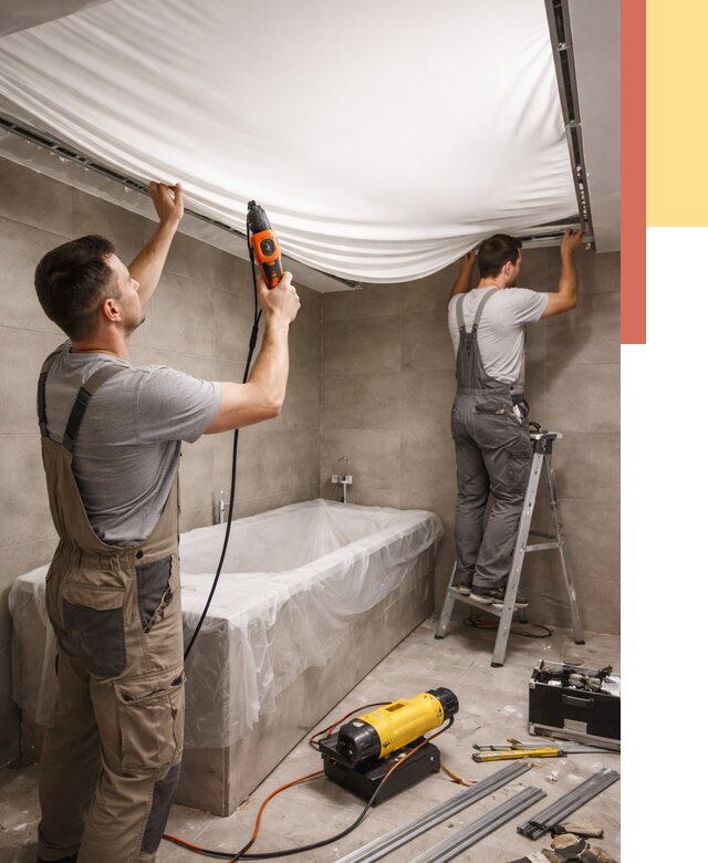 Монтаж натяжного потолка в ванной в Воткинске от 1243 руб. под ключ | ОТДЕЛОЧНИК-Втк