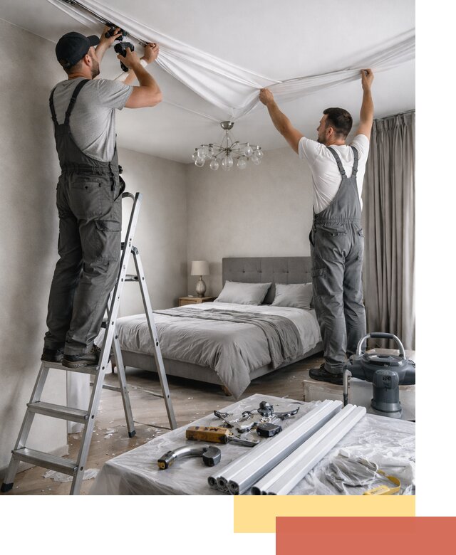 Монтаж натяжного потолка в спальне в Воткинске