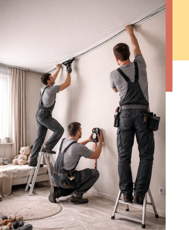 Монтаж натяжного потолка в детской в Воткинске от 3626 руб. — быстро и недорого | ОТДЕЛОЧНИК-Втк