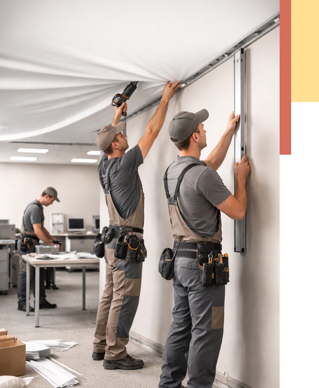 Монтаж натяжного потолка в офисе в Воткинске от 466 руб/м² — быстро и недорого | ОТДЕЛОЧНИК-Втк