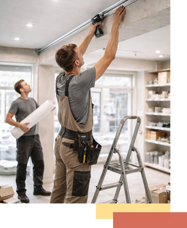 Монтаж натяжных потолков в магазине в Воткинске