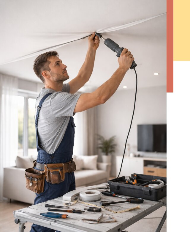 Ремонт натяжных потолков в Воткинске от 9842 руб. под ключ — ОТДЕЛОЧНИК-Втк