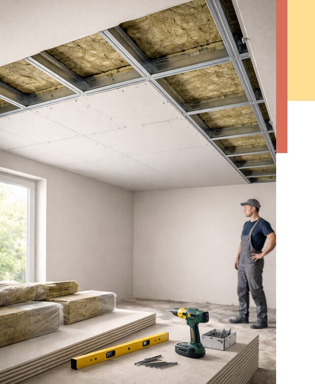 Звукоизоляция потолка ГКЛ в Воткинске от 984 руб. — монтаж под ключ | ОТДЕЛОЧНИК-Втк