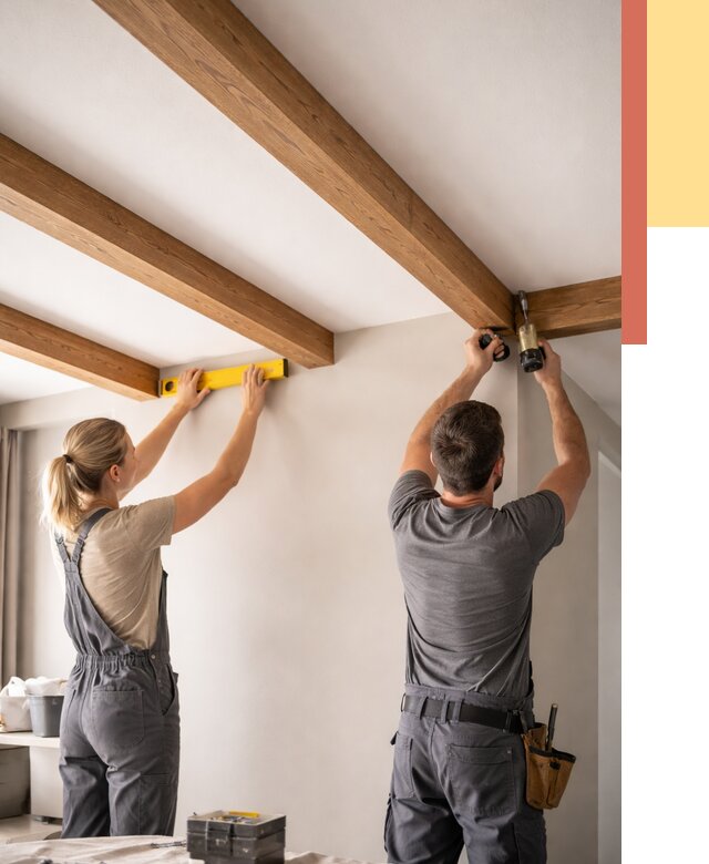 Монтаж декоративных балок на потолок в Воткинске от 4351 руб. — ОТДЕЛОЧНИК-Втк